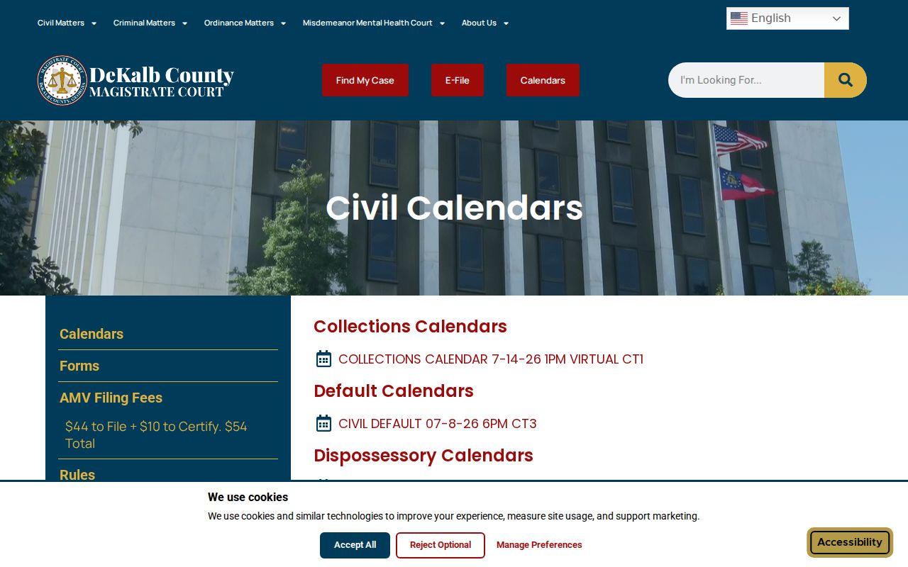 DeKalb County civil court docket Magistrate civil calendar categories