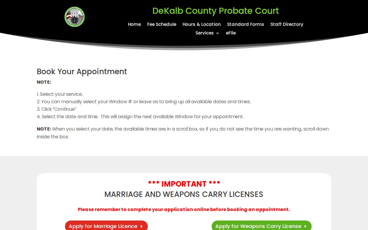 DeKalb County civil court docket Probate Court records appointment access