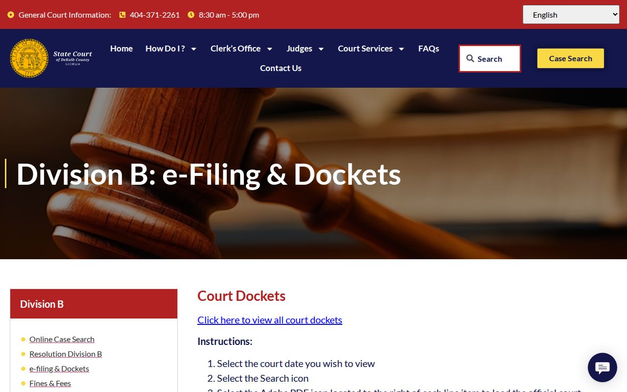 DeKalb County court calendar State Division B posted docket search