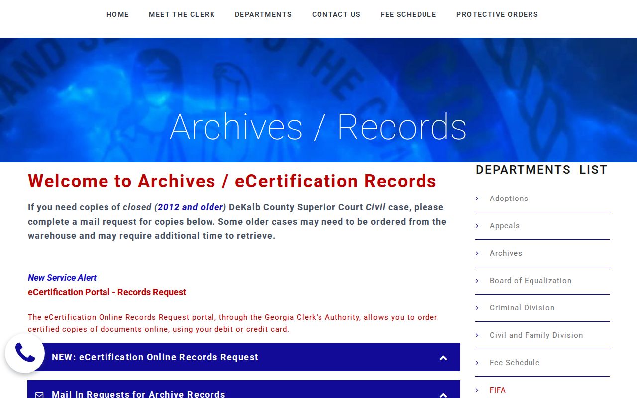 DeKalb County court records archive request and retrieval route