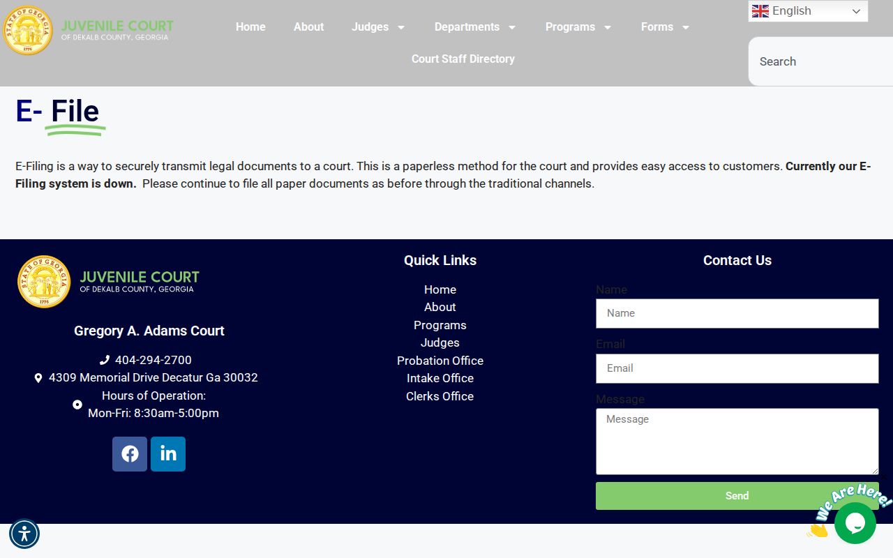 DeKalb County criminal court docket Juvenile Court e-file access status