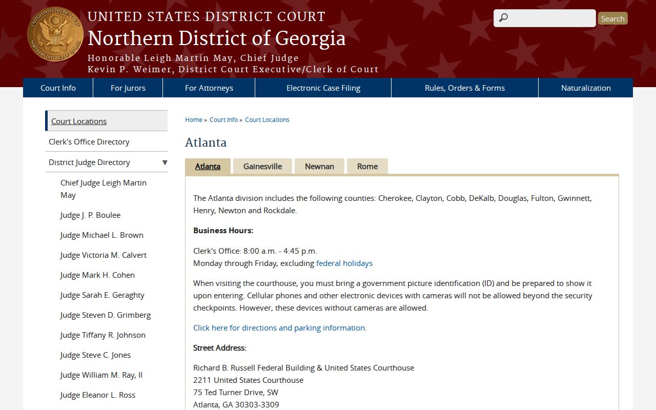 DeKalb County court docket federal Atlanta courthouse access